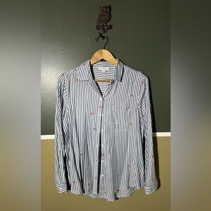 beachlunchlounge Blue and White Striped Shirt with Red Details